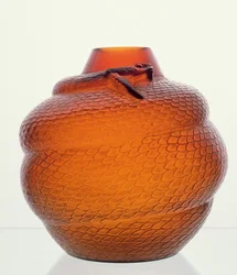 Schlange, eiförmige Bernsteinglasvase von Lalique